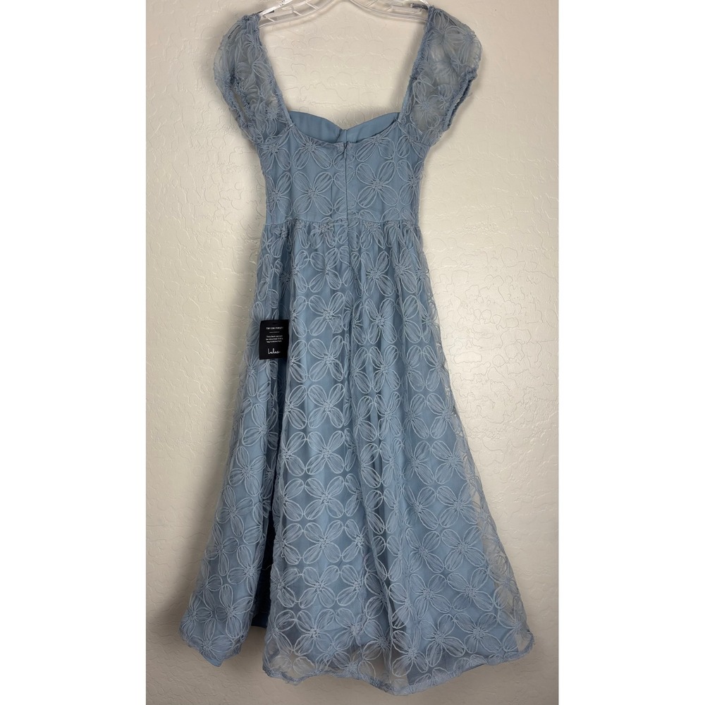 Lulus Exceedingly Elegant Blue Floral Applique Bustier Midi Dress XS 2840 - Picture 6 of 9